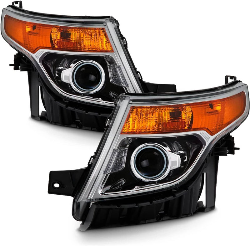 For 2011-2015 Ford Explorer Halogen Chrome Projector Headlights LH+RH