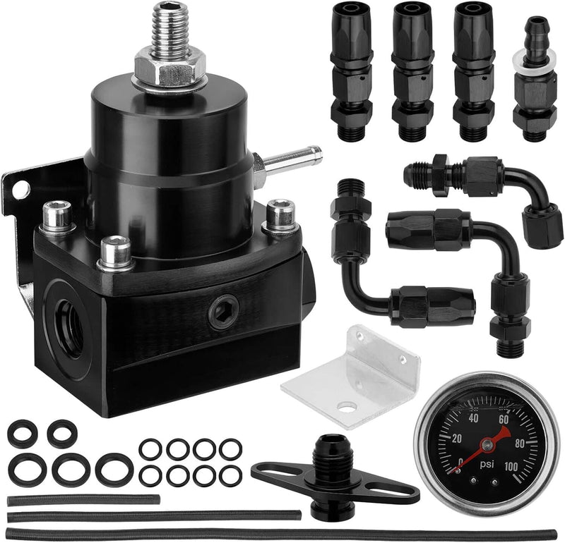 Universal Fuel Pressure Regulator Kit 100psi Gauge AN6 Hose Fittings