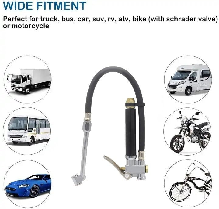 Air Tire Inflator with Pressure Gauge 10-120 PSI Dual Head Chuck for Car Truck