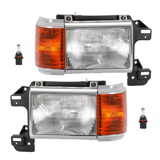 DURAFORCE Headlights Chrome Trim Headlamps for Ford 1987-1991 F150 F250 Bronco