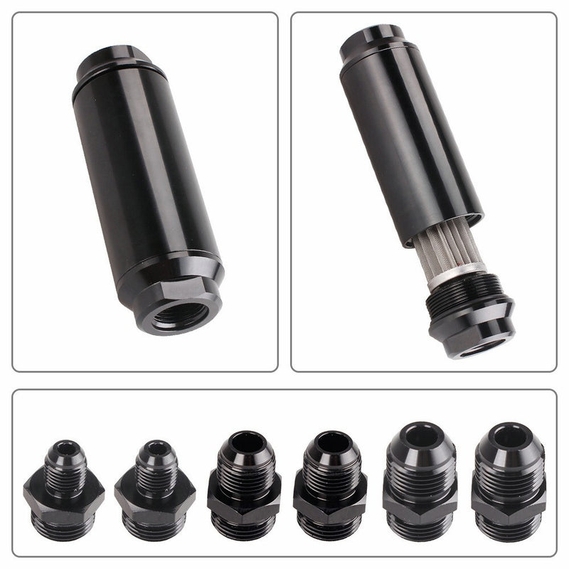 Universal Racing In-Line Fuel Filter AN6 AN8 AN10 Adapter 40 Micron Cleanable