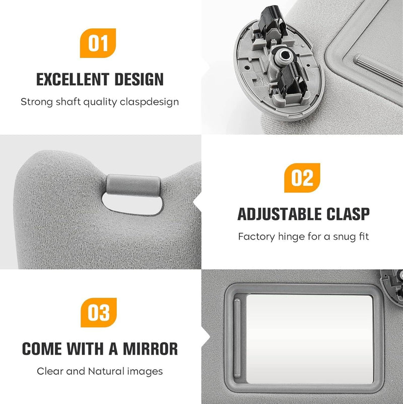 Sun Visor Pair Left Right Without Sunroof for Toyota Camry 2007-2011 Gray