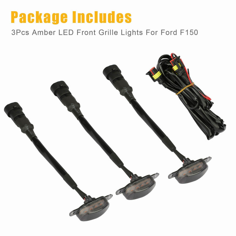 Smoked LED Grille Lights Raptor Style 3pcs For 2004-2019 Ford F-150 F250