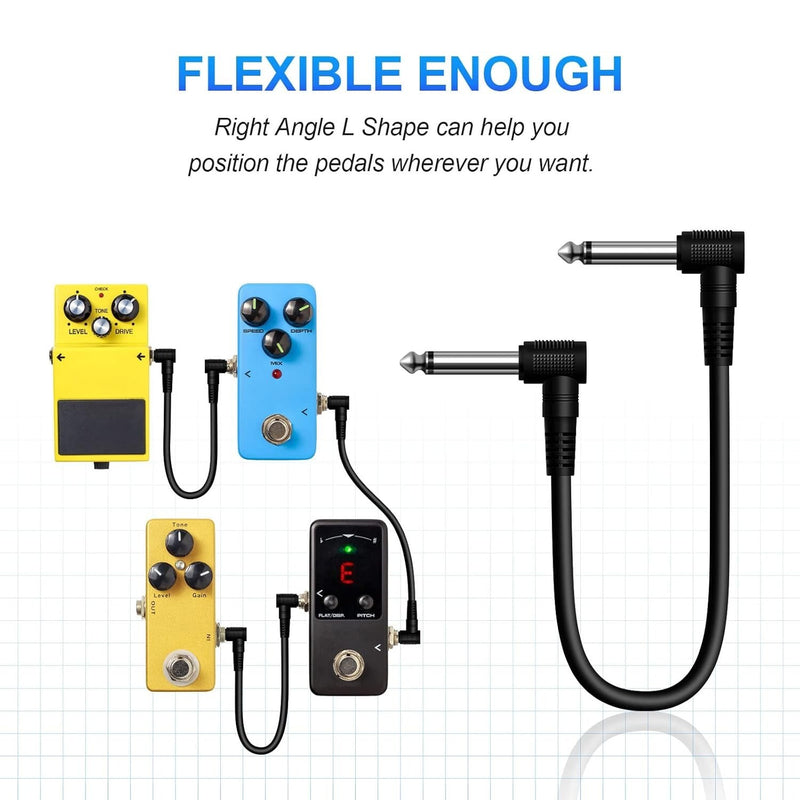 6PCS Patch Cables for Guitar OFC Pedal Board 1/4 Right Angle Wire Cord