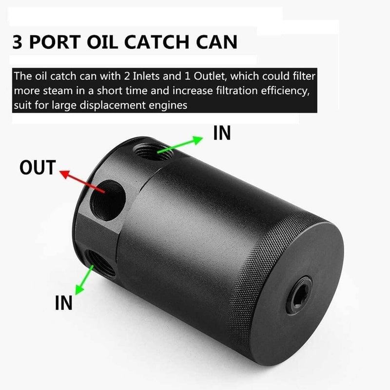 Aluminum 3-Port Oil Catch Can Tank Reservoir Air-Oil Separator Racing Baffled
