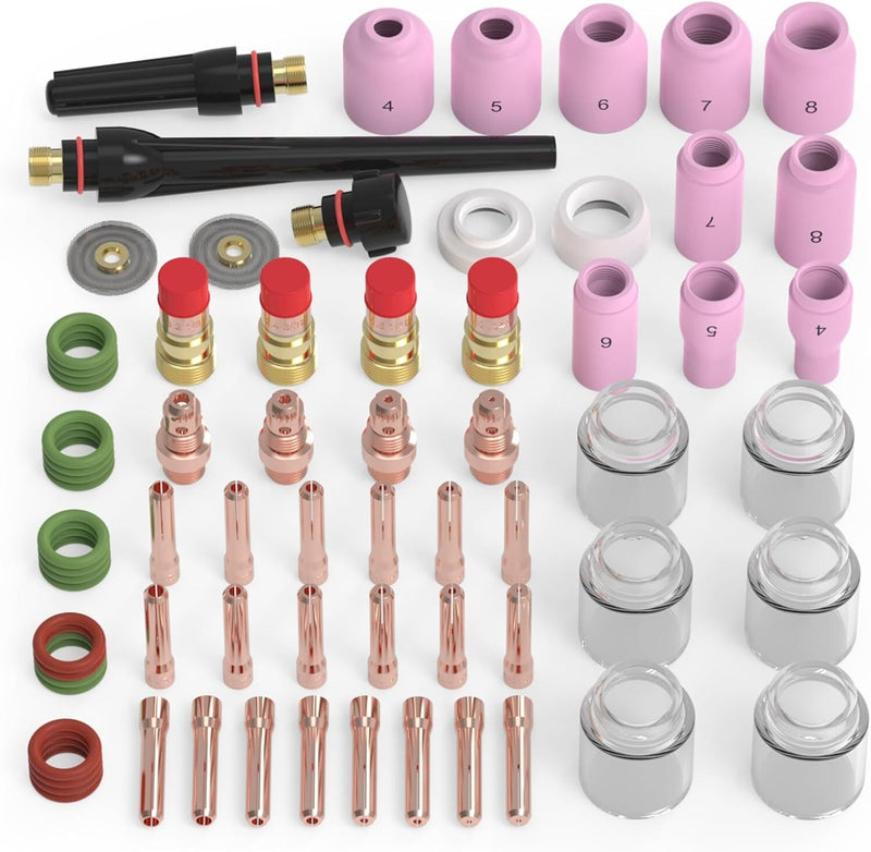 71pcs TIG Welding Torch Stubby Gas Lens #12 Pyrex Glass Cup Kit WP-17/18/26