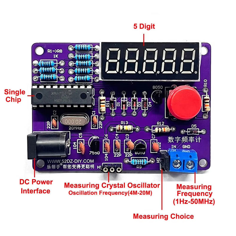 1Hz-50MHz Digital Crystal Oscillator Frequency Counter Meter DIY Tester Case