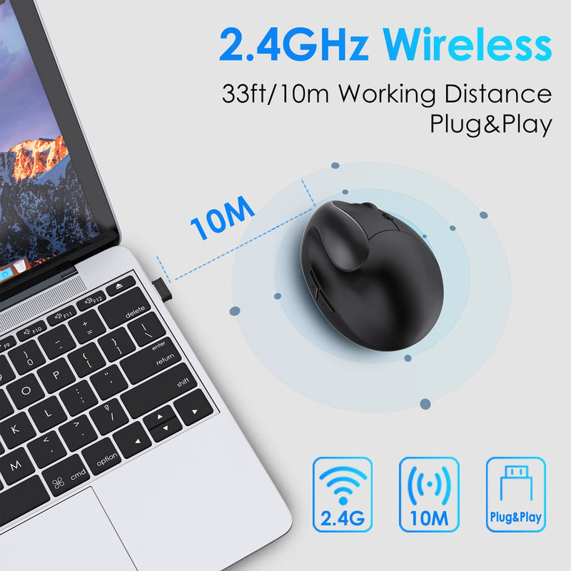Ergonomic 2.4GHz Wireless Vertical Mouse with 3 Adjustable DPI 800/1600/2400