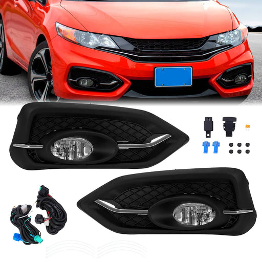 DURAFORCE Fog Lights for Honda Civic Coupe 2DR 2014-2015 Bumper Lamps Wiring Bulbs