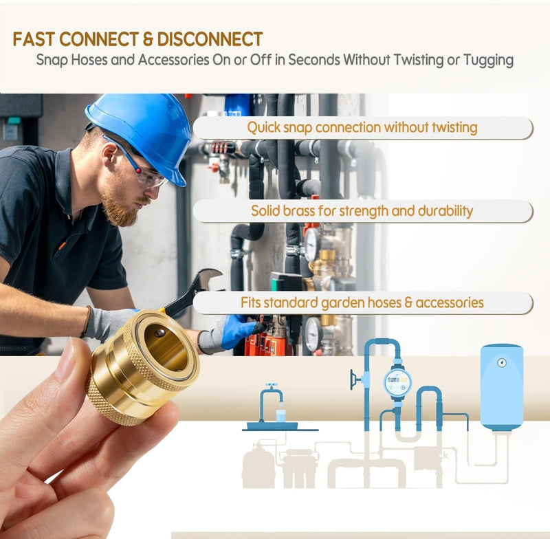 22729 Hose Quick Disconnect Set Heavy Duty Brass 3/4 Inch GHT Male Female