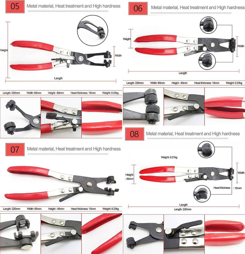 9Pcs Hose Clamp Clip Plier Set Swivel Jaw Flat Angled Band Automotive Tool Set