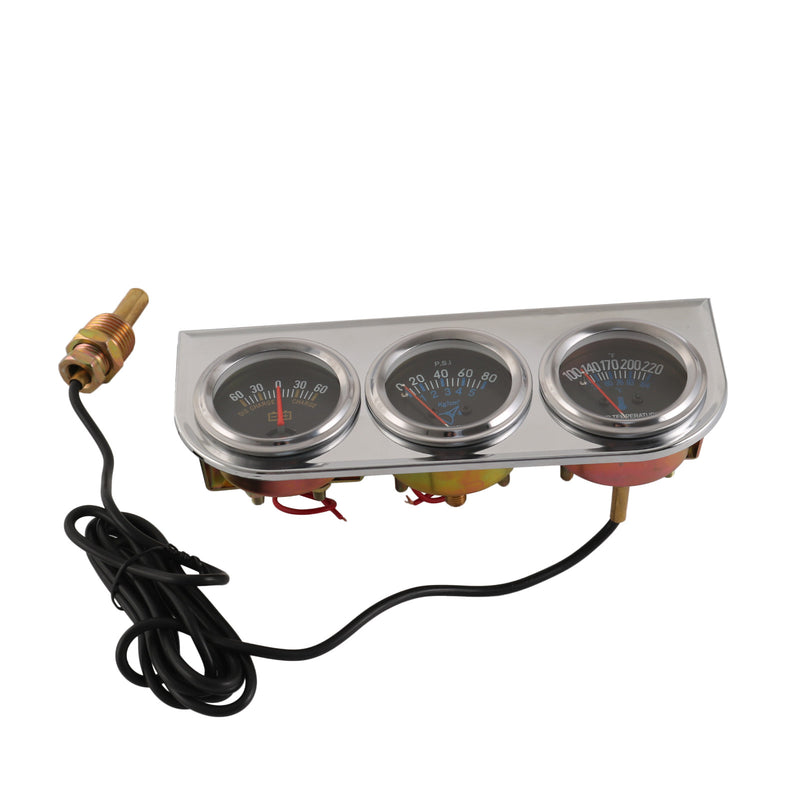52mm Chrome Triple Gauge Set Kit Amp Water Temp Oil Pressure 3 in 1