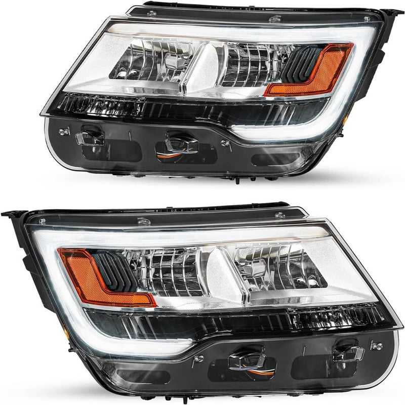 Headlights Assembly LH RH for Ford Explorer Chrome w/ LED DRL 2016-2019 Pair