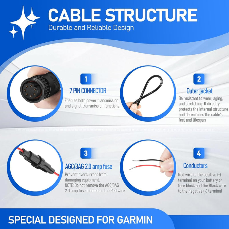 010-10553-00 7-Pin Power Cable Cord for Garmin GMS 10 Network Port Expander