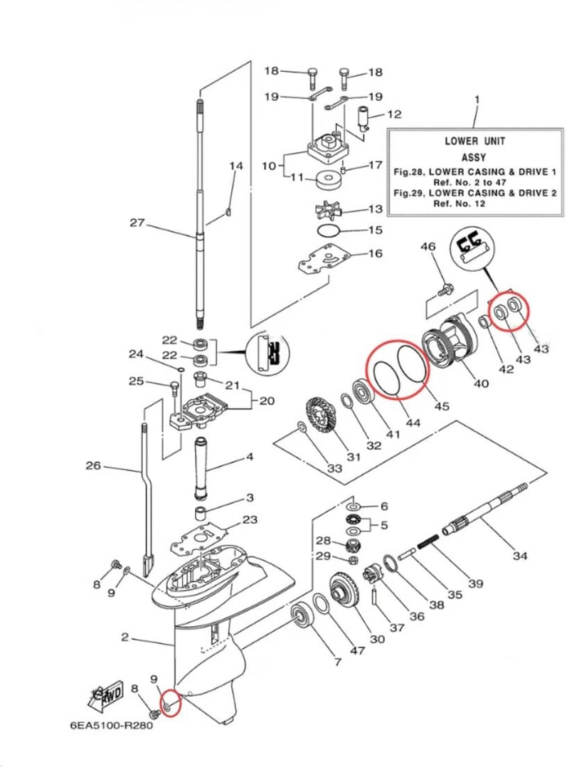 DURAFORCE 93101-17054 90430-08003 Lower Unit Seal Kit for Yamaha 8HP 9.9HP 4-Stroke