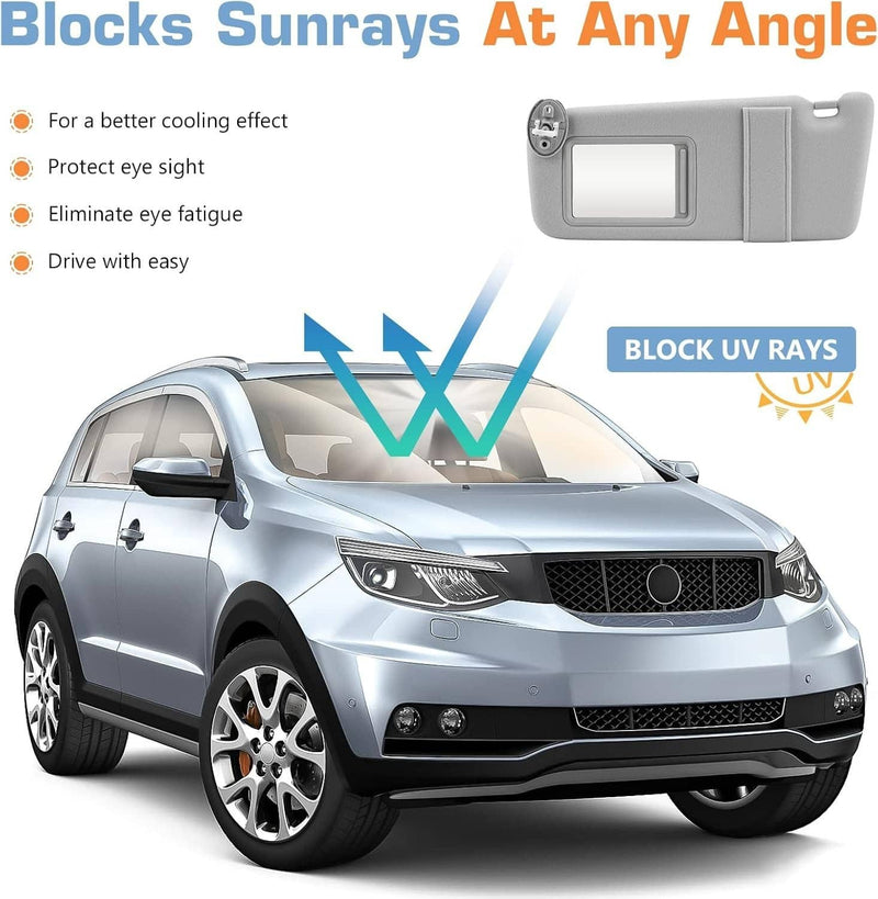 Gray Sun Visor Pair with Cover Trims for Toyota Venza 2009-2016 Left Right