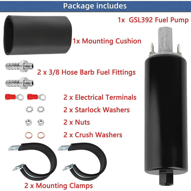 GSL392 255LPH External Inline Fuel Pump 12V High Flow Pressure Universal Set