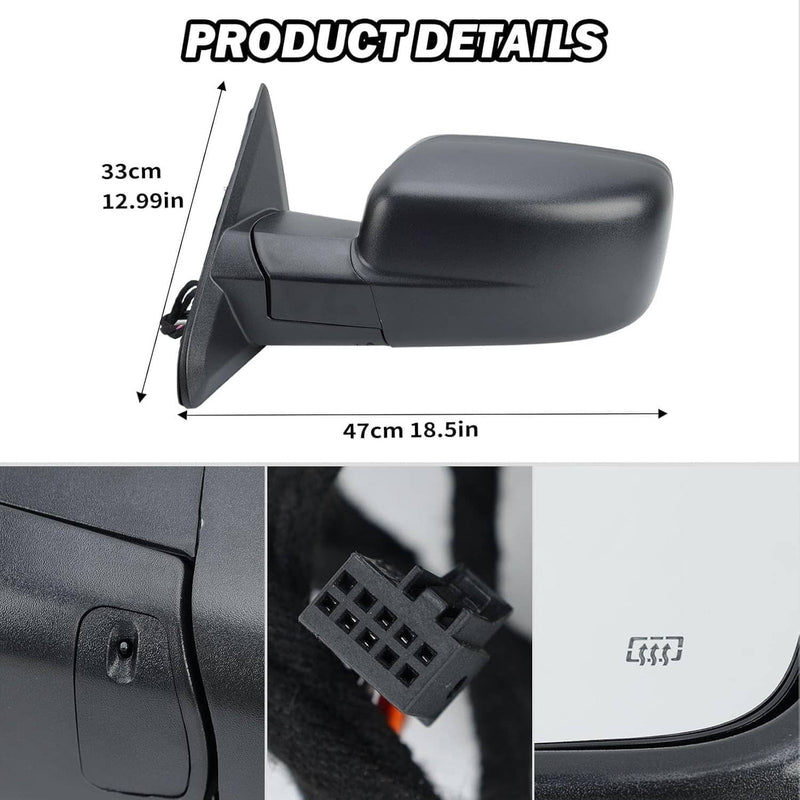 Mirror Left Driver Manual Fold Heated Temp Sensor for Dodge Ram 1500 2013-19