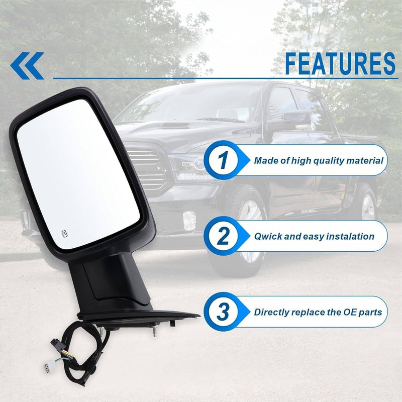 Left Right Door Mirror Power Fold Heated Temp for Dodge Ram 1500 13-19