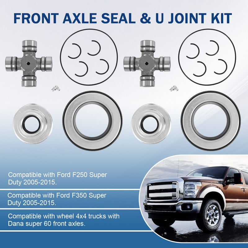 Front Axle Seal Greaseable U Joint Kit for Ford F250 F350 Super Duty 2005-14