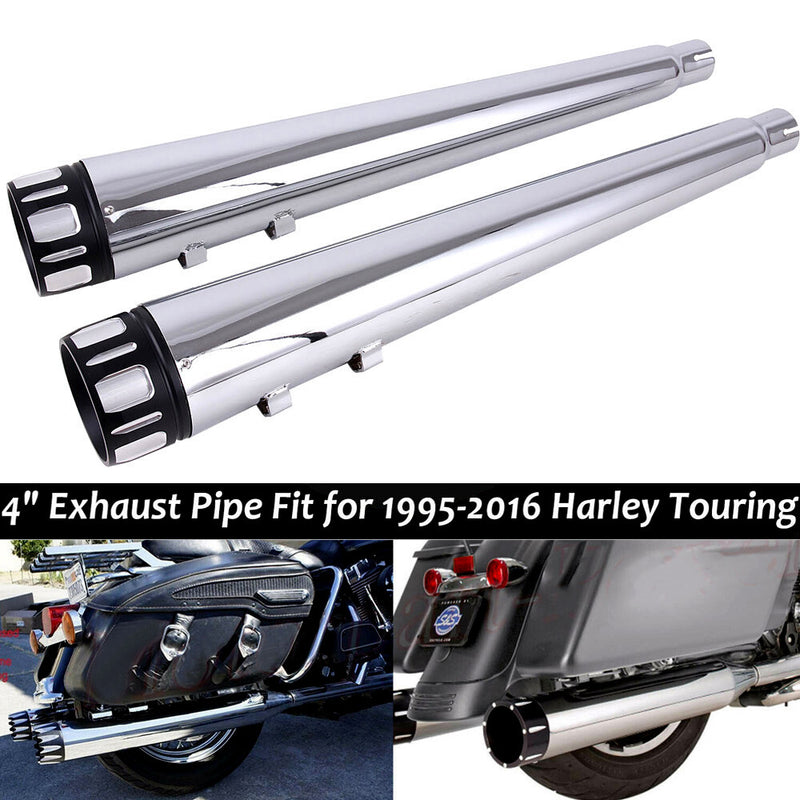 4in Slip On Muffler Exhaust Pipes for Harley Touring Bagger Glide 1995-2016 Pair