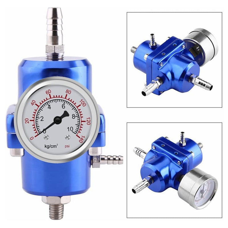 Aluminum Adjustable Fuel Pressure Regulator Gauge Fitting Kit Universal Blue