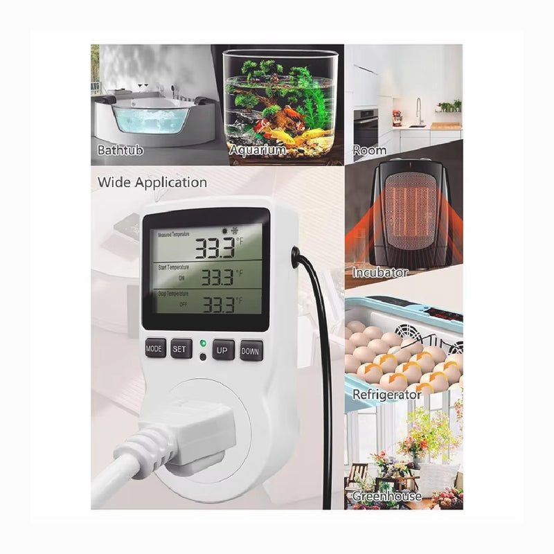 Temperature Controller Heating Cooling with Probe Digital Thermostat Outlet Plug