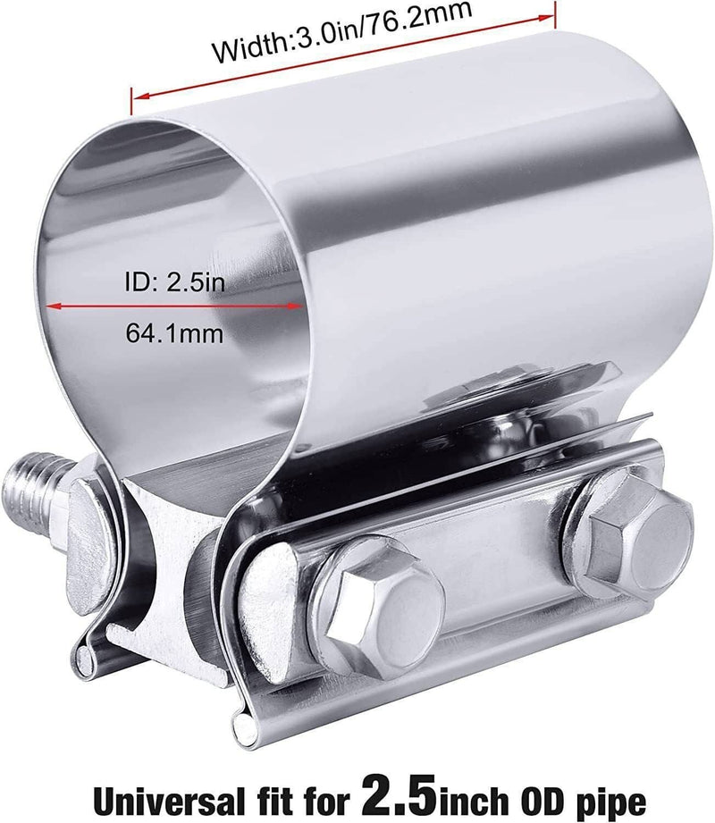 2.5 Inch Butt Joint Band Exhaust Clamp Sleeve Coupler T304 Stainless Steel 2 Pie