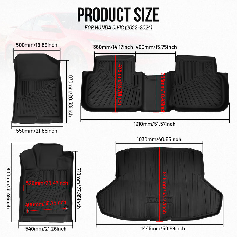 All Weather Floor Mats Cargo Liner for 2022-2025 Honda Civic Sedan Only