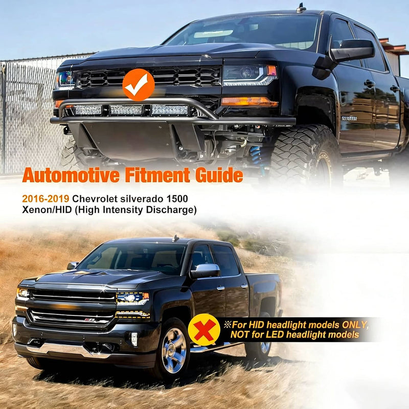 Headlight Trim HID Xenon LED DRL Set for Chevy Silverado 1500 2016-2018