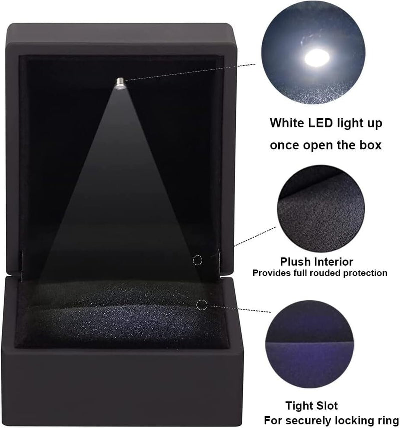 2 Pcs LED Lighted Ring Box Jewelry Case Display Engagement Romantic Wedding Gift
