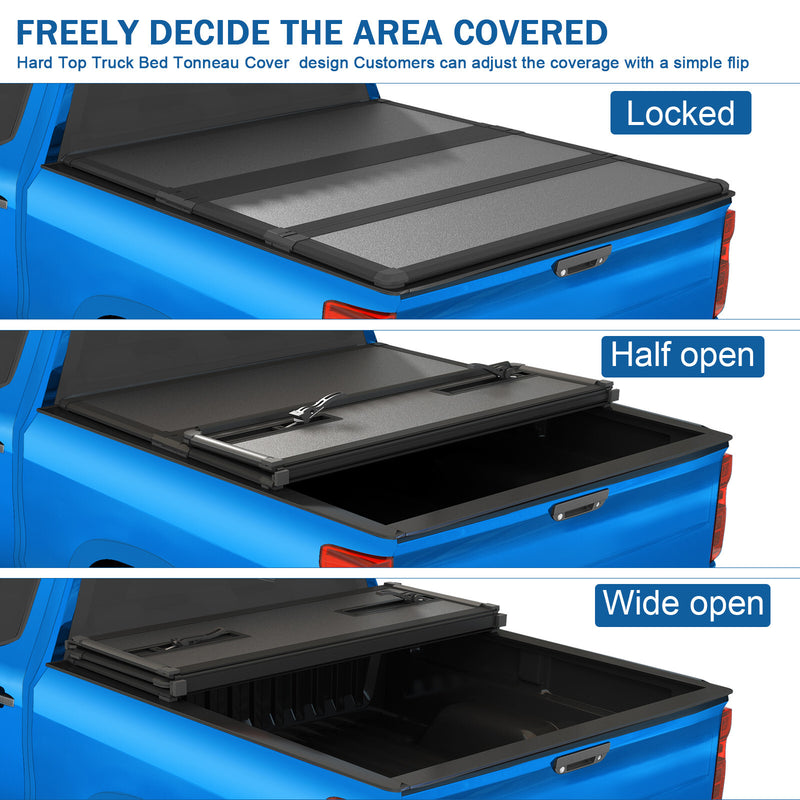 Hard Tri-Fold Tonneau Cover for Silverado Sierra 1500 2500HD 8 Ft Bed 1999-2014