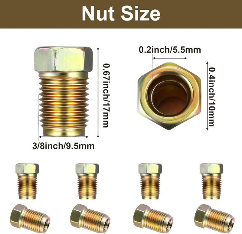 12 Piece 3/16in Brake Line 3/8-24 Inverted Fittings and Brass Unions for Brake