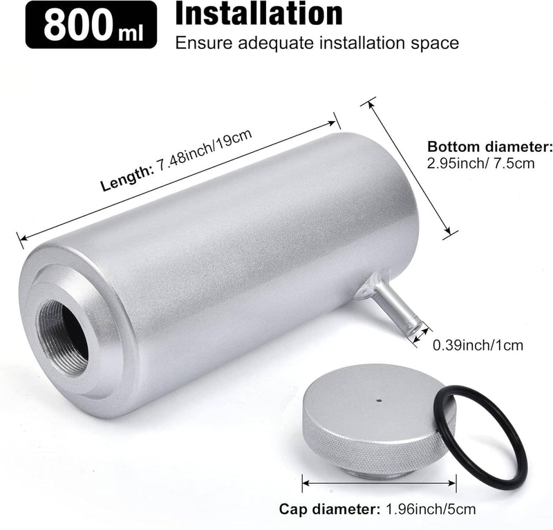 Universal Radiator Coolant Overflow Reservoir Tank 800ml Aluminum Silver