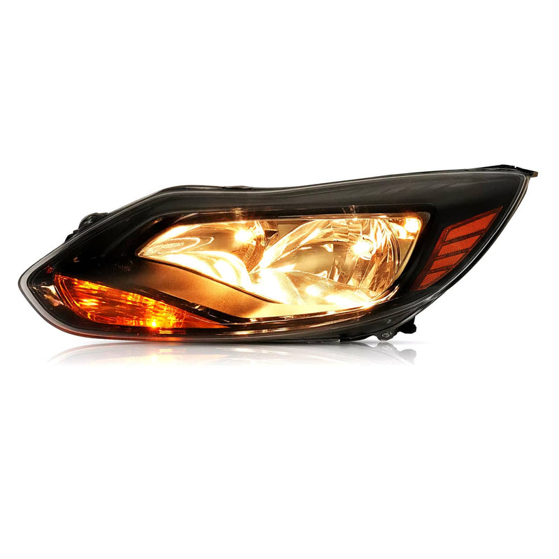 DURAFORCE Black Left Driver Side Headlights Clear Lens Halogen for Ford Focus 2012-2014