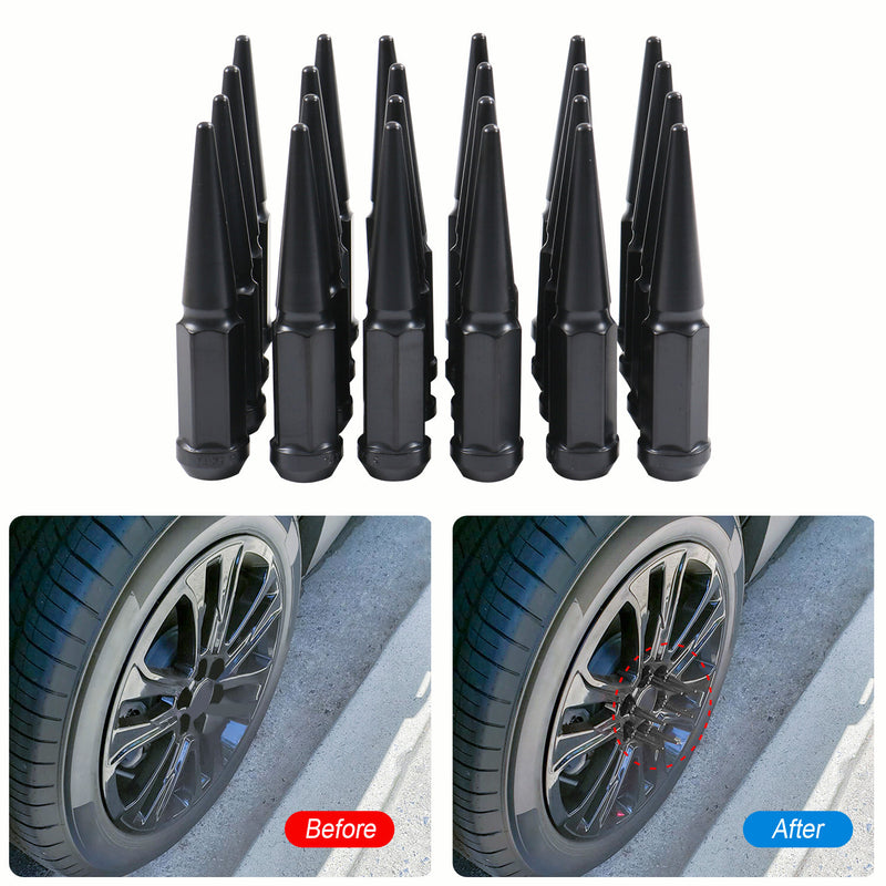 24PCS Spike Lug Nuts 14x1.5 Black for Chevy Silverado Tahoe 4.4" With Key