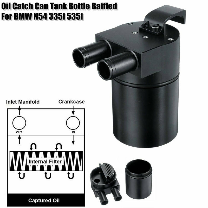Billet Aluminum Black Baffled Oil Catch Can Tank for BMW N54 335i 535i