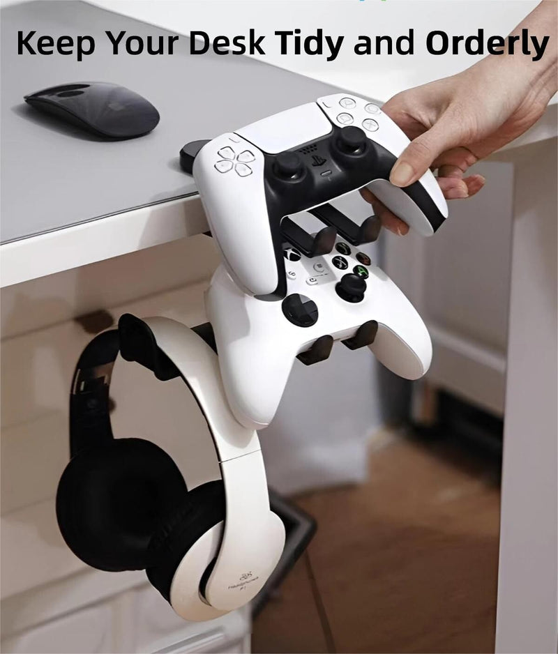 3-in-1 PC Gaming Headphone & Controller Holder Hanger Black
