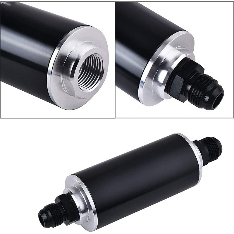 100 Micron Inline Fuel Filter 6AN 8AN 10AN Adapter Universal Cleanable 58mm