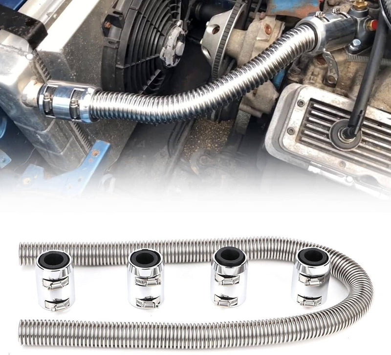 48" Universal Stainless Steel Radiator Flexible Coolant Water Hose Caps Kit