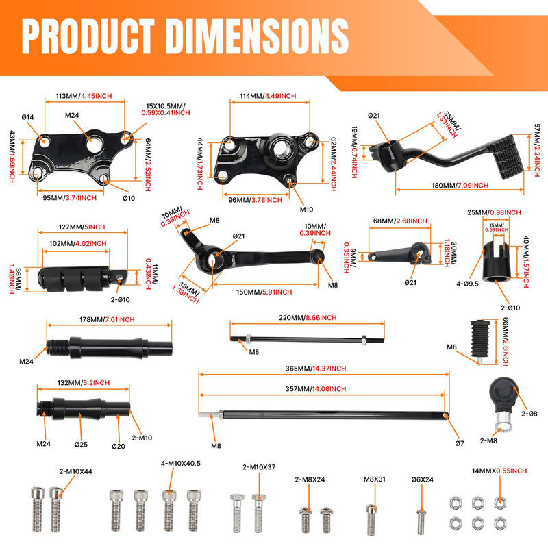 Forward Controls Pegs Lever Linkage Kit for Harley Sportster 883 1200 91-03