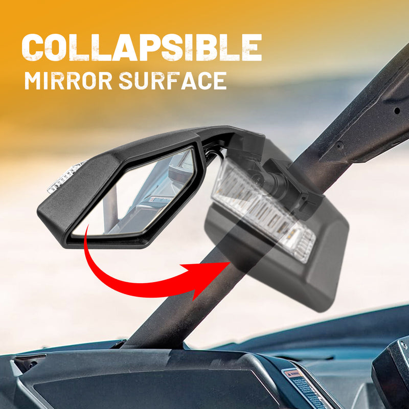 2PCS Side Rear View Mirrors with Light for Polaris RZR 900 XP 1000 CAN-AM X3 UTV