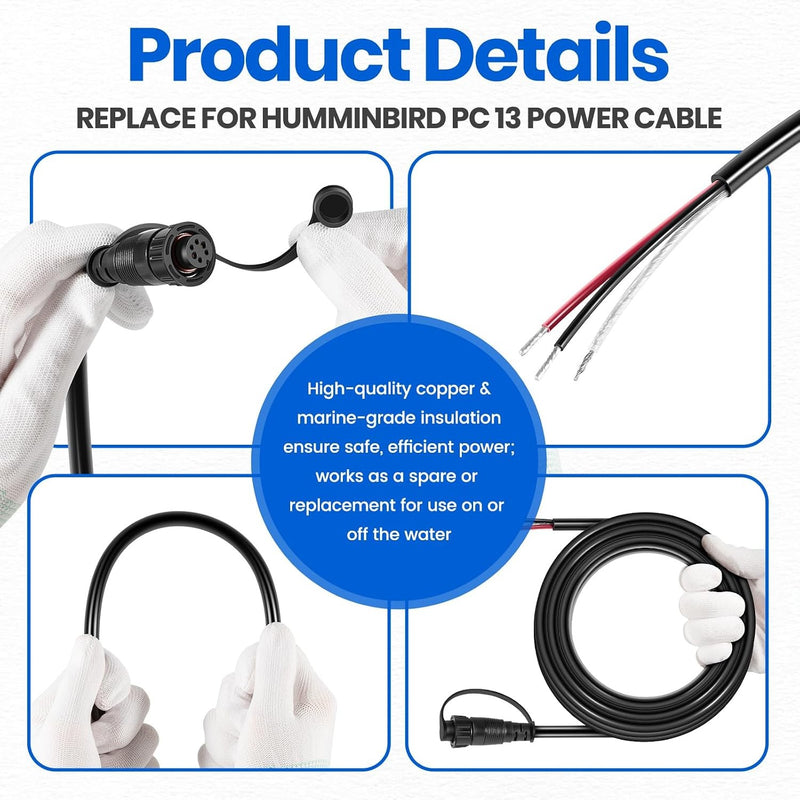 PC 13 Power Cable for Humminbird 720110-1 APEX Marine-Rated Power Cable 10 ft