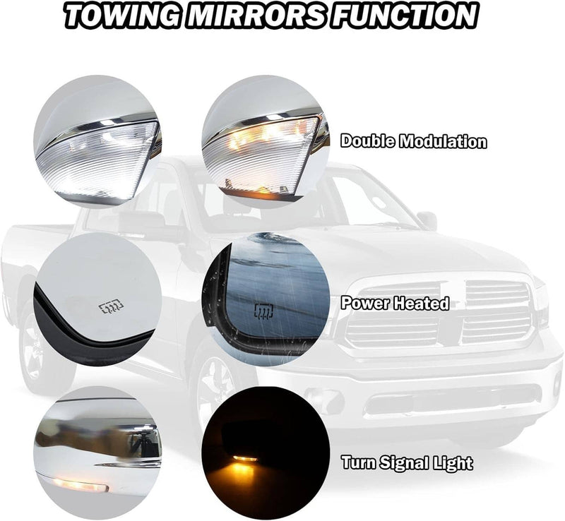 Chrome Power Folding Heated Right Mirror LED Signal for 2013-2019 Dodge Ram 1500