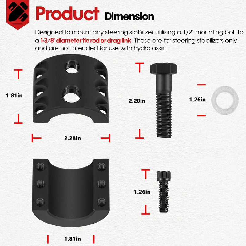 Steering Stabilizer Tie Rod Clamp 1-3/8" for Jeep Wrangler JK TJ XJ ZJ MJ 07-18
