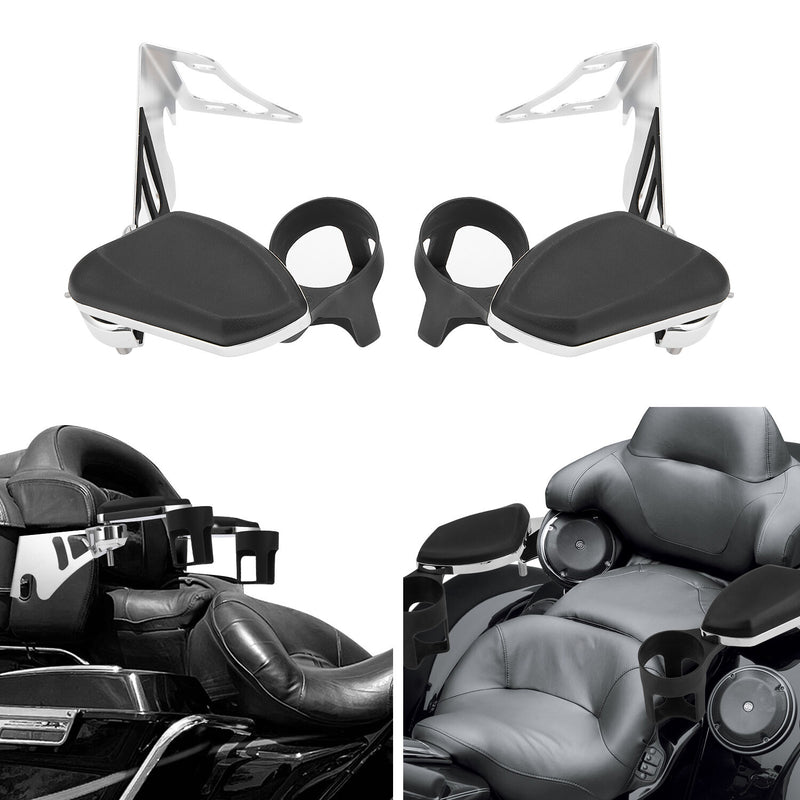 Tour Pak Touring Chrome Passenger Armrests Cup Holder Fit for Harley 1997-2013