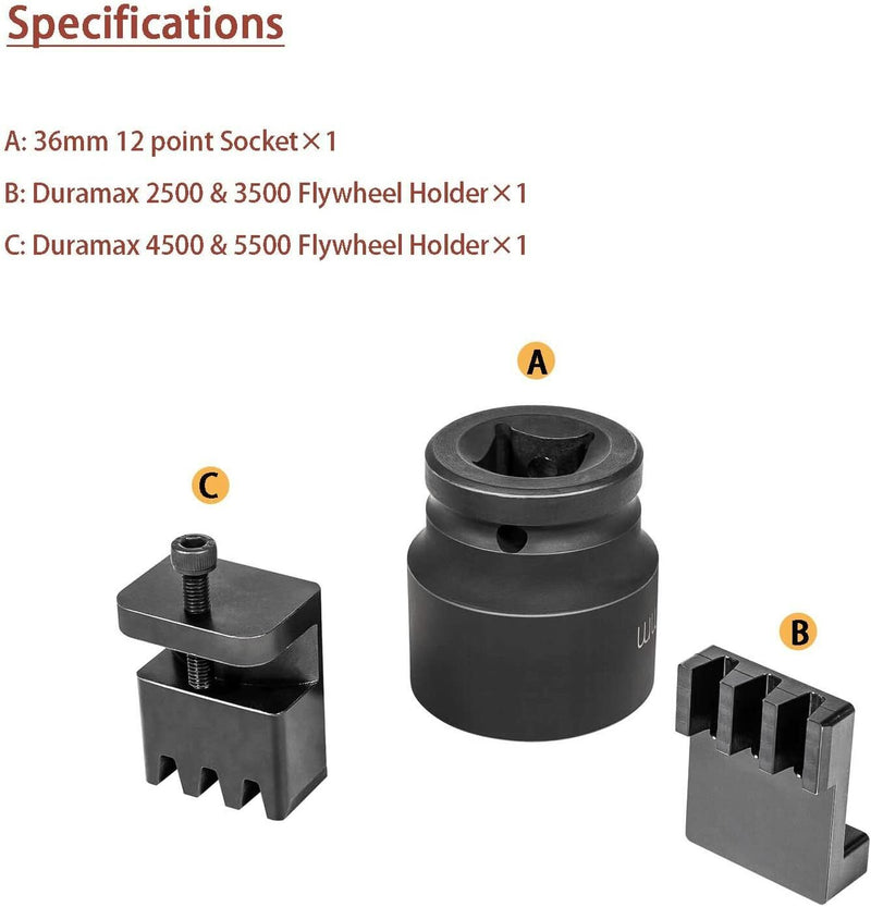 Flywheel Locking Tool with 36mm 3/4" Socket for 6.6L Duramax