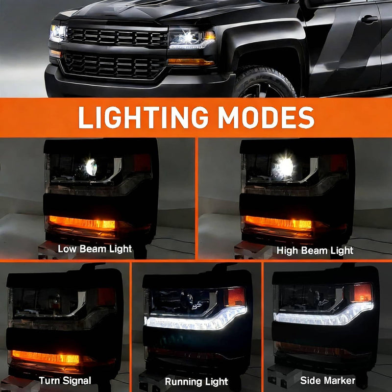 Headlight Trim HID Xenon LED DRL Set for Chevy Silverado 1500 2016-2018