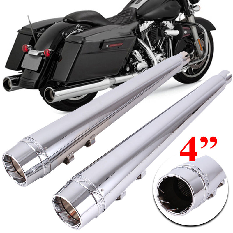 DNA 4" Megaphone Slip-On Mufflers Exhaust Pipes for 95-16 Harley Touring Chrome