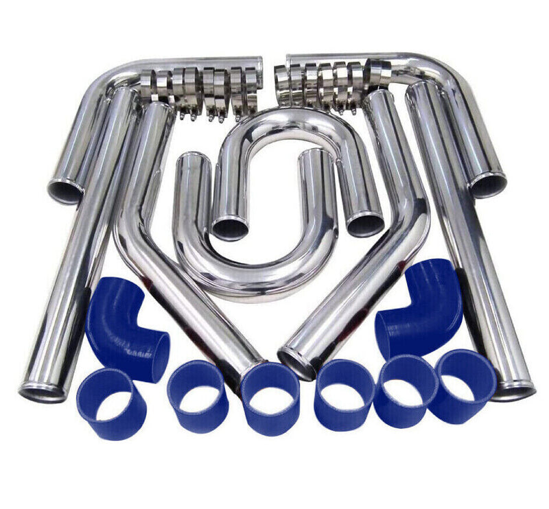 3 Inch DIY Polished Intercooler Piping w/ U Pipe Blue Silicone Coupler + Clamp K